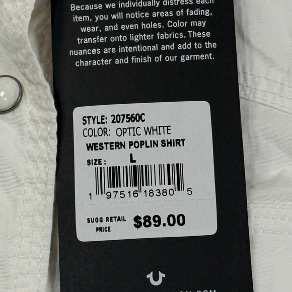 True Religion Western Poplin Shirt Womens Large White Long Sleeve Snap NWT - Picture 4 of 12